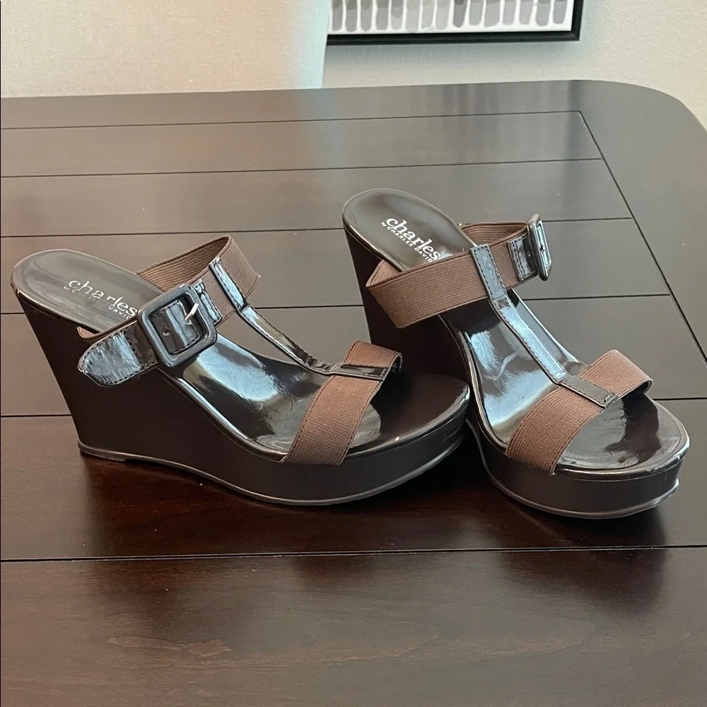 Charles By Charles David Brown Wedge Sandals - Picture 1 of 10